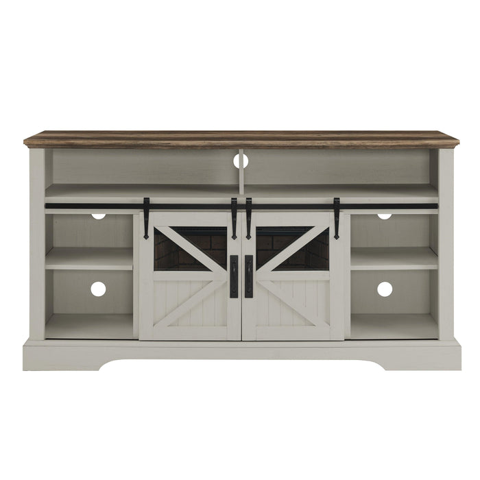 60 Inch Electric Fireplace Entertainment Center With Door Sensor-Jasmine white color - DTYStore