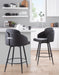 Dahlia 26' Contemporary Fixed-Height Counter Stool in Matte Black Metal, Black Faux Leather and Chrome Metal Accent with Round Black Metal Footrest by LumiSource - Set of 2 - DTYStore