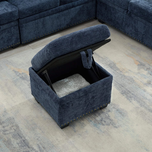 97 Inch L-Shaped Corner Sectional Sofa Couch with Seat and Storage Ottoman,Chenille Fabric Corner Couch with 7 Seats & 2 Pillows for Living Room, Dark Blue Default -DTYStore