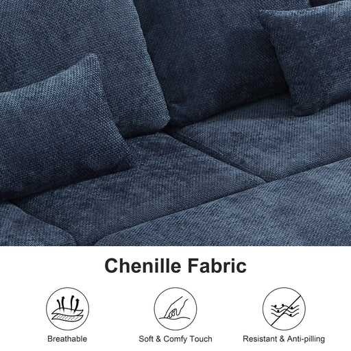 97 Inch L-Shaped Corner Sectional Sofa Couch with Seat and Storage Ottoman,Chenille Fabric Corner Couch with 7 Seats & 2 Pillows for Living Room, Dark Blue Default -DTYStore