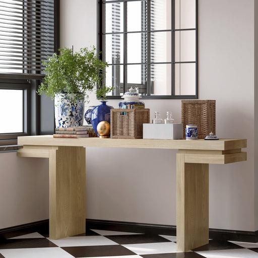 66' Extra Wide Real Wood Veneered Console Table, Minimalist Sofa Table Behind Couch for Entryway, Hallway, Living Room, Home Office, Distressed Oak