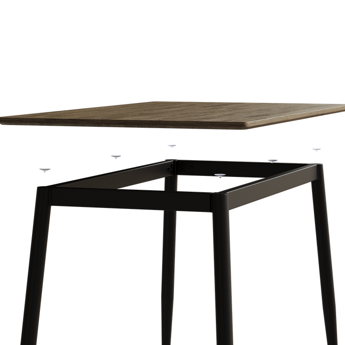 Modern minimalist walnut wood grain tabletop dining table and chair 4-piece set, stylish dining table, kitchen dining table, black metal leg design, suitable for 4-6 people dining