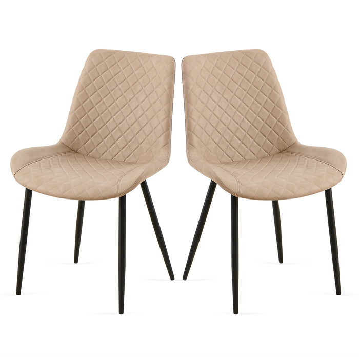Beige Leathaire Dining Chairs Set of 2,Mid-Century Modern Leathaire Chairs Kitchen Living Room Armless Side Chair with Metal Legs Set Of 2 - DTYStore