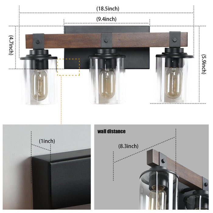 3-Lights Farmhouse Vanity Lights Fixture Rustic Bathroom Light Fixture Bathroom Sconce (Without Bulbs)