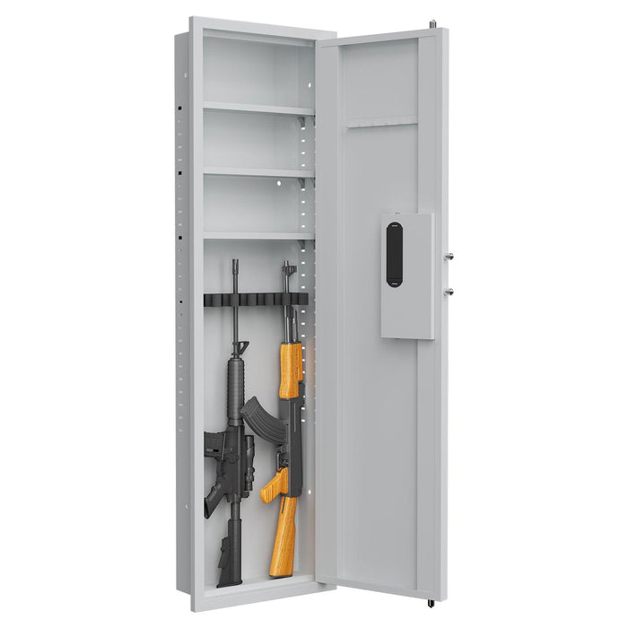 53" Passwod Touch Panel In-Wall Safe,Hidden Wall Gun Safe for Rifles with Adjustable Shelves,Assembled Storage Multifunctional Wall Safe for Firearm and Valuables (White-Digital) - DTYStore