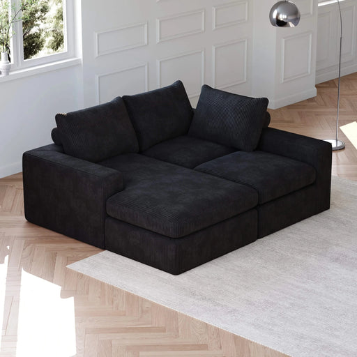 99-Inch Boneless Couch with Chaise, L-Shaped Modern Upholstered Sectional Sofa with Three pillows, Corduroy Sectional Sofa for Living Room and Bedroom, No Assembly Required Default -DTYStore