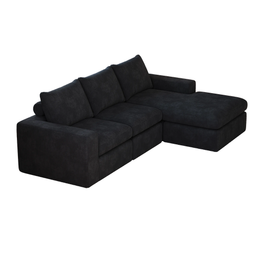 99-Inch Boneless Couch with Chaise, L-Shaped Modern Upholstered Sectional Sofa with Three pillows, Corduroy Sectional Sofa for Living Room and Bedroom, No Assembly Required Default -DTYStore