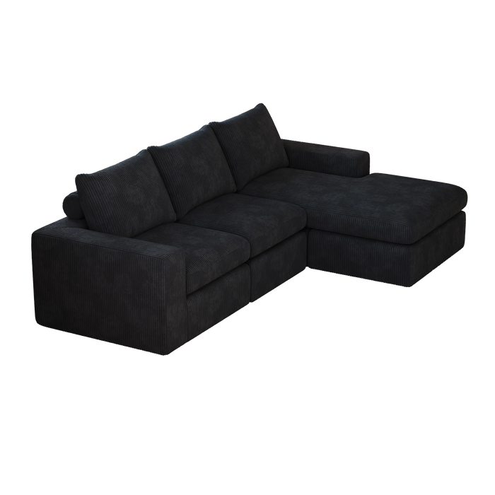 99-Inch Boneless Couch with Chaise, L-Shaped Modern Upholstered Sectional Sofa with Three pillows, Corduroy Sectional Sofa for Living Room and Bedroom, No Assembly Required Default -DTYStore