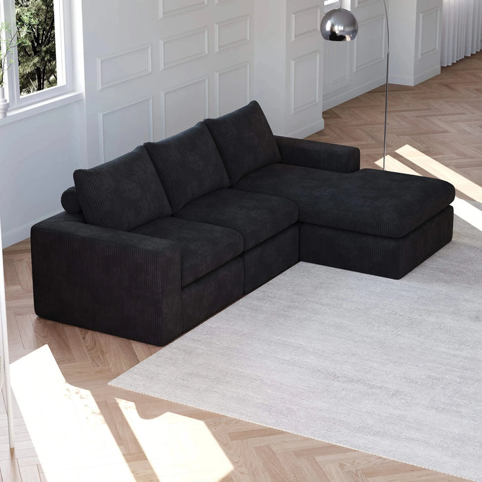 99-Inch Boneless Couch with Chaise, L-Shaped Modern Upholstered Sectional Sofa with Three pillows, Corduroy Sectional Sofa for Living Room and Bedroom, No Assembly Required Default -DTYStore