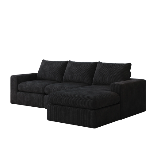 99-Inch Boneless Couch with Chaise, L-Shaped Modern Upholstered Sectional Sofa with Three pillows, Corduroy Sectional Sofa for Living Room and Bedroom, No Assembly Required Default -DTYStore