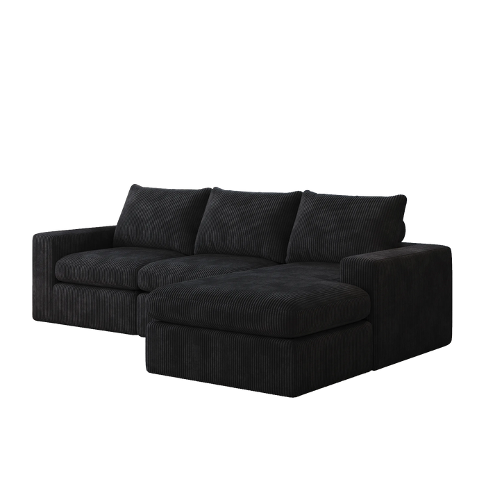 99-Inch Boneless Couch with Chaise, L-Shaped Modern Upholstered Sectional Sofa with Three pillows, Corduroy Sectional Sofa for Living Room and Bedroom, No Assembly Required Default -DTYStore