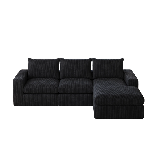 99-Inch Boneless Couch with Chaise, L-Shaped Modern Upholstered Sectional Sofa with Three pillows, Corduroy Sectional Sofa for Living Room and Bedroom, No Assembly Required Default -DTYStore