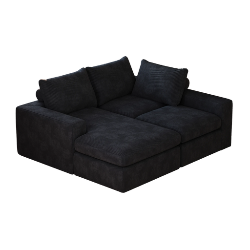 99-Inch Boneless Couch with Chaise, L-Shaped Modern Upholstered Sectional Sofa with Three pillows, Corduroy Sectional Sofa for Living Room and Bedroom, No Assembly Required Default -DTYStore