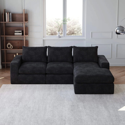 99-Inch Boneless Couch with Chaise, L-Shaped Modern Upholstered Sectional Sofa with Three pillows, Corduroy Sectional Sofa for Living Room and Bedroom, No Assembly Required Default -DTYStore
