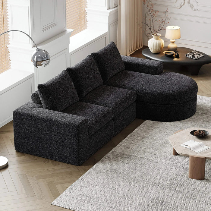 99-Inch Chenille Cloud Curved Sectional Sofa with Chaise, L-Shaped Modern Boneless Couch with Deep Seats, Chenille Sectional Sofa for Living Room and Bedroom, No Assembly Required Default -DTYStore