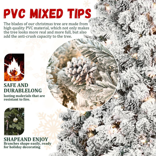4.5FT Flocked Christmas Tree with 250 UL Lights and 24 Natural Pine Cones – Snowy PVC Tips, 498 Tips, Hinged Structure, Stable Metal Stand, Easy Setup - Image 4