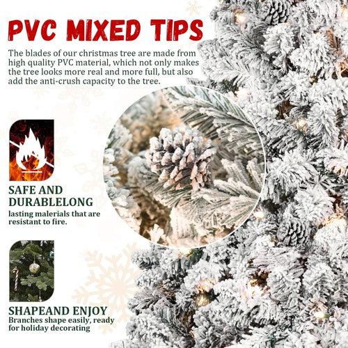 6FT Flocked Christmas Tree with 350 UL Lights and 35 Natural Pine Cones – Snowy PVC Tips, 888 Tips, Hinged Structure, Stable Metal Stand, Easy Setup - Image 4