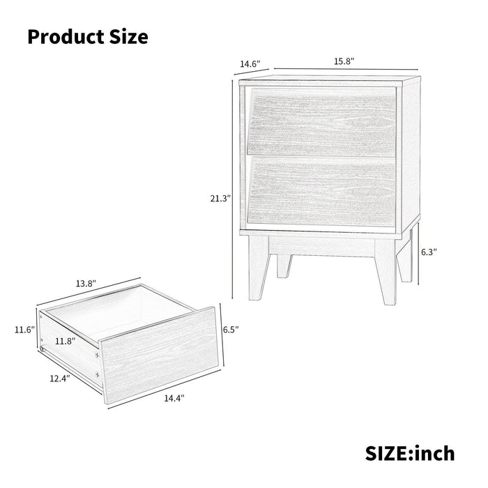 Mid Century Modern Nightstands with Vintage-style Bevel Design, Made of MDF, 2 Set - DTYStore