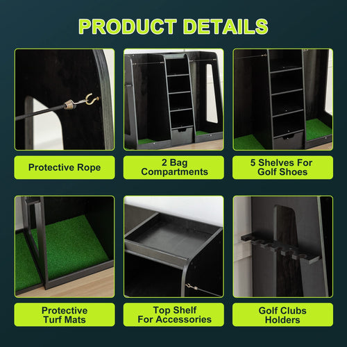 55.5''x16''x37''(LxWxH) Wooden Golf Bag Organizer and Storage Rack, High Quality Wooden 2 Golf Bag Rack with Drawers, Easy to Assemble Golf Club Holder/Stand with Club Holders on Side,Black - Image 3