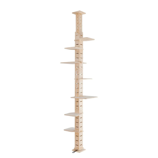 9' Adjustable Height Floor-to-Ceiling Cat Tree, Multi-Level Cat Vertical Cat Condo, Cat Climbing Frame Activity Center with Perching Shelves for Indoor Cats, Natural Default -DTYStore