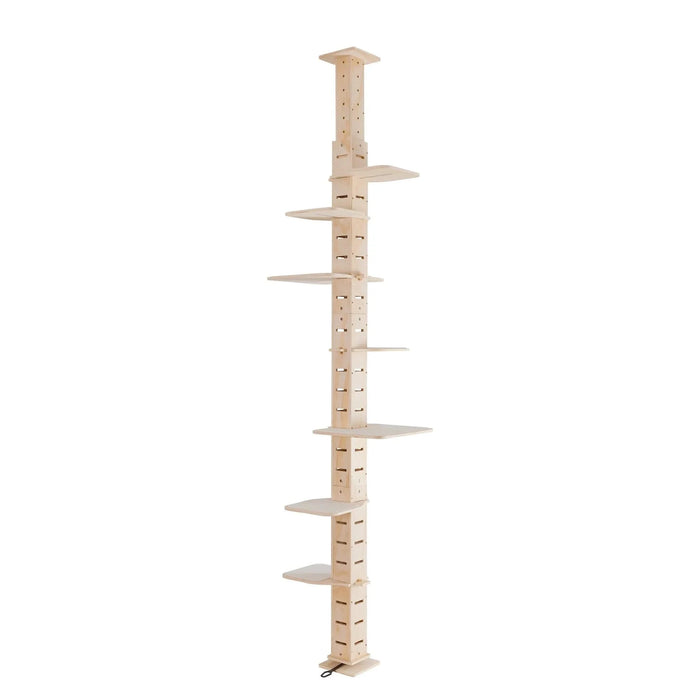 9' Adjustable Height Floor-to-Ceiling Cat Tree, Multi-Level Cat Vertical Cat Condo, Cat Climbing Frame Activity Center with Perching Shelves for Indoor Cats, Natural Default -DTYStore
