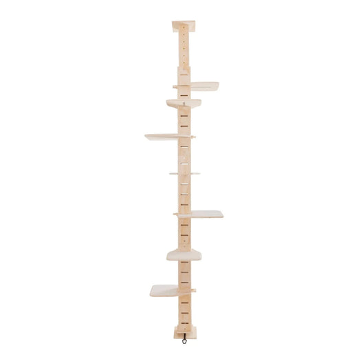 9' Adjustable Height Floor-to-Ceiling Cat Tree, Multi-Level Cat Vertical Cat Condo, Cat Climbing Frame Activity Center with Perching Shelves for Indoor Cats, Natural Default -DTYStore