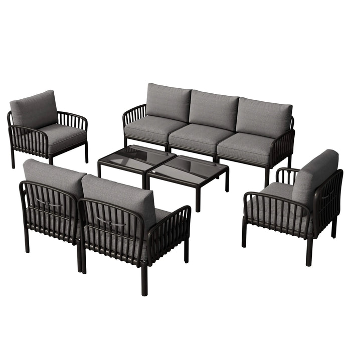 9 Piece Patio Conversation Sets, Modern Outdoor Patio Sectional Furniture Set with Two Square Coffee Table, Waterproof Thick Cushion Deep Seating for Porch, Balcony, Black & Dark Gray Default -DTYStore
