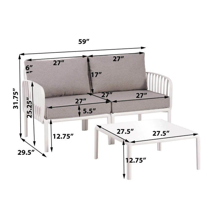 9 Piece Patio Conversation Sets, Modern Outdoor Patio Sectional Furniture Set with Two Square Coffee Table, Waterproof Thick Cushion Deep Seating for Porch, Balcony, White & Light Gray Default -DTYStore