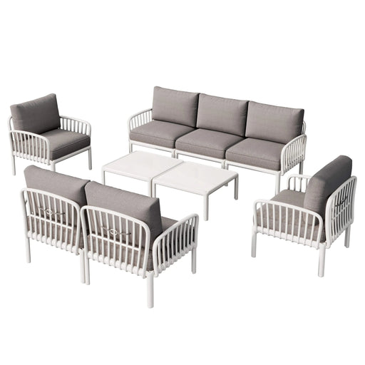 9 Piece Patio Conversation Sets, Modern Outdoor Patio Sectional Furniture Set with Two Square Coffee Table, Waterproof Thick Cushion Deep Seating for Porch, Balcony, White & Light Gray Default -DTYStore