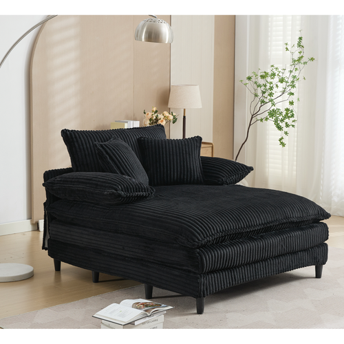 [NEW ARRIVED] [VIDEO PROVIDED] 54.75' W Oversized Chaise Lounge Chair,Fluffy cushioned sofa bed,Deep Seat,Corduroy,2 Pillows,4 gears can be adjusted,Leisure Sleeper Sofa Chair for Living Room, Black - Image 11