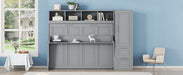 Full Size Murphy Bed Wall Bed with Closet and Drawers,Gray - DTYStore