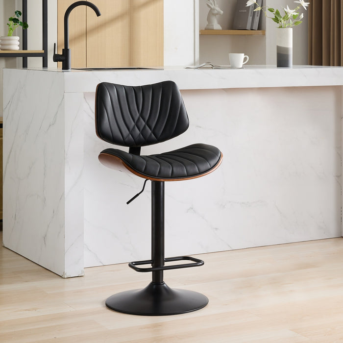 Walnut Bentwood Bar Stools Mid Century Modern Adjustable Counter Height Black Leather Upholstered 360°Swivel Bar Chairs for Kitchen Island/Dining Room/Cafe, 1 chair/1carton,Black - DTYStore