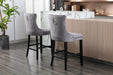 Contemporary Velvet Upholstered Barstools with Button Tufted Decoration and Wooden Legs, and Chrome Nailhead Trim, Leisure Style Bar Chairs,Bar stools, Set of 2 (Gray),SW1902GY - DTYStore