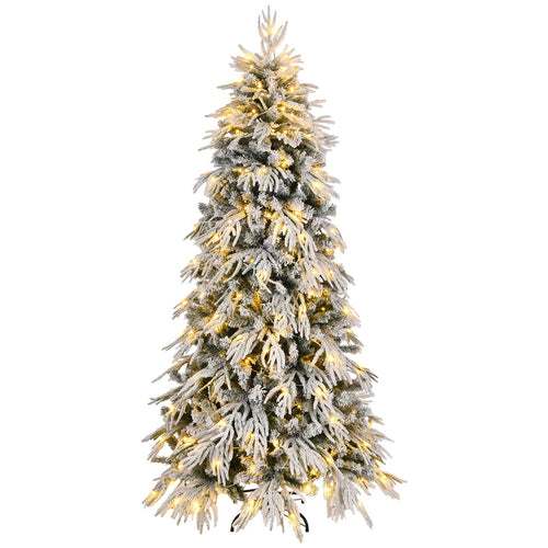 7ft Slim Flocked Christmas Tree Pre-lit w/ 767 Premium PE&PVC Tips, 250Warm White LED Lights, Skinny Noble Artificial Christmas Tree Easy Assembly for Home, Corner, Narrow Place - Image 11