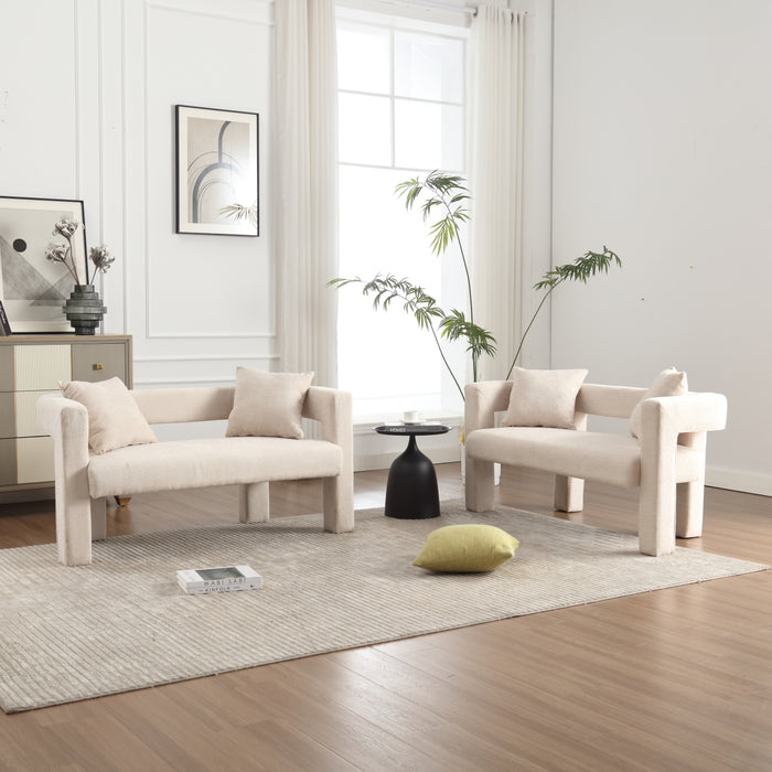 COOLMORE Modern Chenille Loveseat Sofa , Comfy Upholstered 2-Seater Sofa, Small Loveseat Accent Couch for Living Bedroom Leisure Areas (Beige)