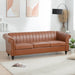 83.46" Brown PU Rolled Arm Chesterfield Three Seater Sofa. - DTYStore