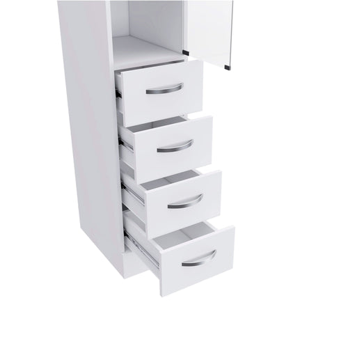 Linen Cabinet 68' H, Three Shelves, Four Drawers and Metal handles, White - Image 6