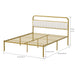 Metal Steel Platform Bed Frame with Upholstered Headboard cushion (Queen Size) - Gold - DTYStore
