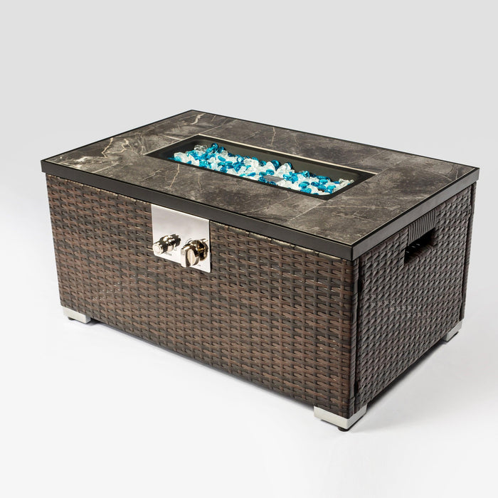 Outdoor Fire Table Propane Fire Pit Rattan gas fire table, gas fire table with tile tabletop - DTYStore