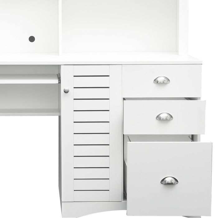 Home Office Computer Desk with Hutch, Antiqued White finish - DTYStore