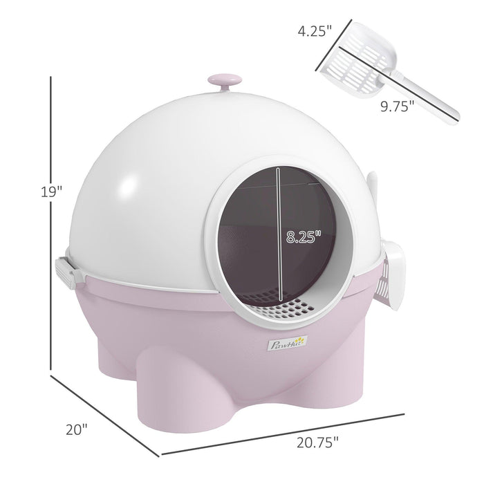 Hooded Cat Litter Box, Large Kitty Litter Pan with Lid, Scoop, Leaking Sand Pedal, Top Handle, Light Pink - DTYStore