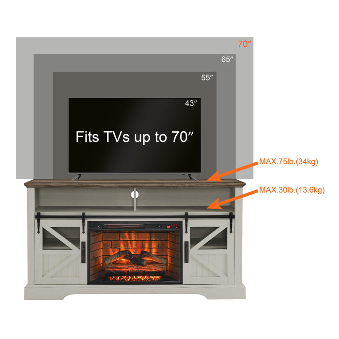 60 Inch Electric Fireplace Entertainment Center With Door Sensor-Jasmine white color - DTYStore
