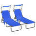 Outsunny Folding Chaise Lounge Pool Chairs, Outdoor Sun Tanning Chairs with Canopy Shade, Reclining Back, Steel Frame and Side Pocket for Beach, Yard, Patio, Blue - DTYStore