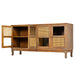 Retro 4-Door Sideboard with Large Storage Space Artificial Rattan Doors and Transparent Glass, Accent Cabinet for Entryway Dining Room Kitchen Living Room,(Antique Brown) - DTYStore