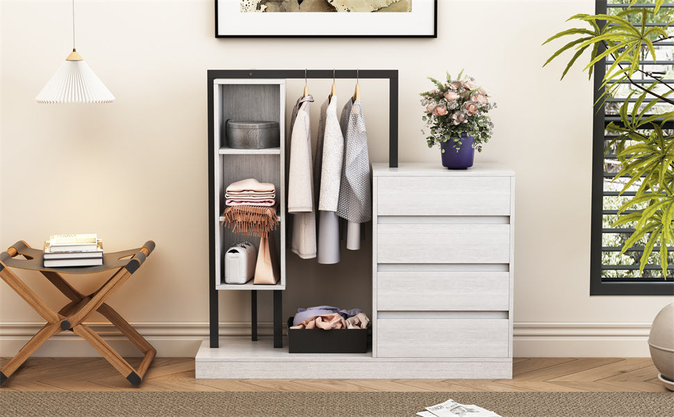 Wardrobe with 4 Drawers and 3 Shelves,White