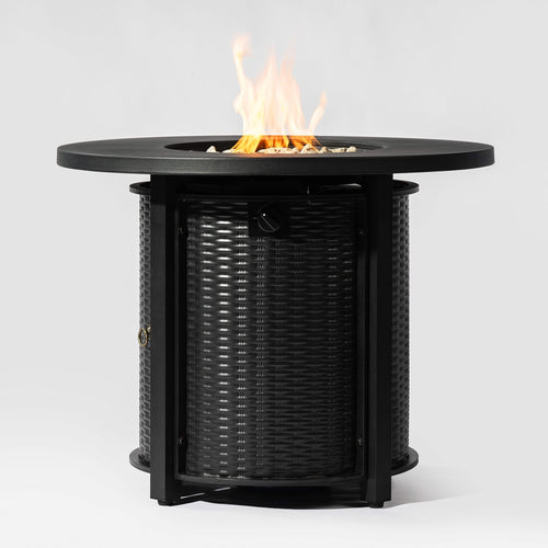 32' Propane Gas Fire Pit Table, 50000 BTU Round Steel Fire Pit for Outside Patio Deck Garden Courtyard-Black - Image 1