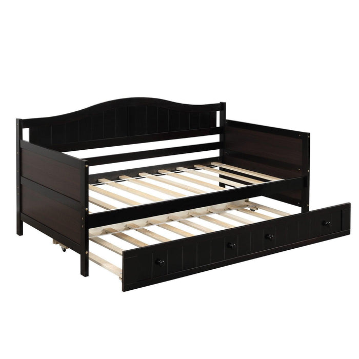 Twin Wooden Daybed with Trundle Bed, Sofa Bed for Bedroom Living Room, Espresso - DTYStore