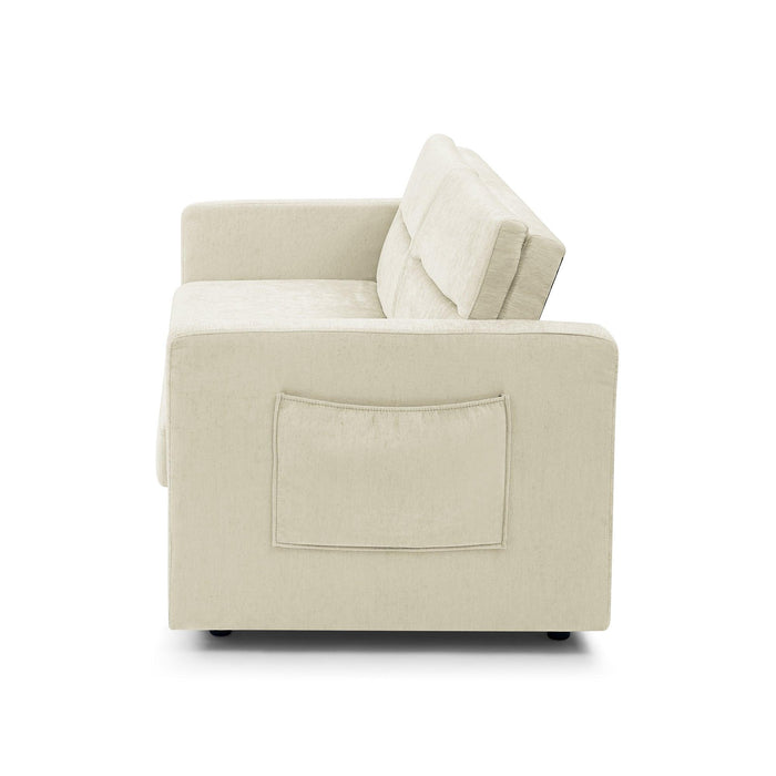 Loveseats Sofa Bed with Pull-out Bed,Adjsutable Back and Two Arm Pocket,Beige (54.5"x33"x31.5") - DTYStore