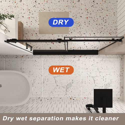 Frameless shower door 56-60 'W x 76' H, 1/4 '(6 mm) Clear Tempered Glass, Explosion Proof Film, Stainless Steel Handle, Matte Black - Image 7