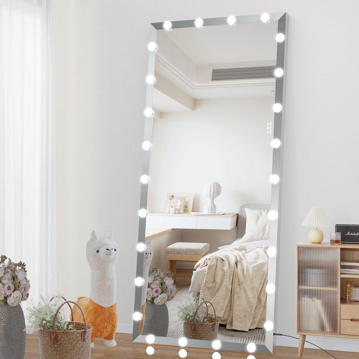 Hollywood Full Length Mirror with Lights Oversized Full Body Vanity Mirror with 3 Color Modes Lighted Large Standing Floor Mirror for Dressing Room Bedroom Hotel Touch Control,Silver,72X32 Inch - DTYStore